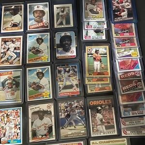 Lot of Eddie Murray, and Pete Rose baseball cards.  Early to late 1980’s